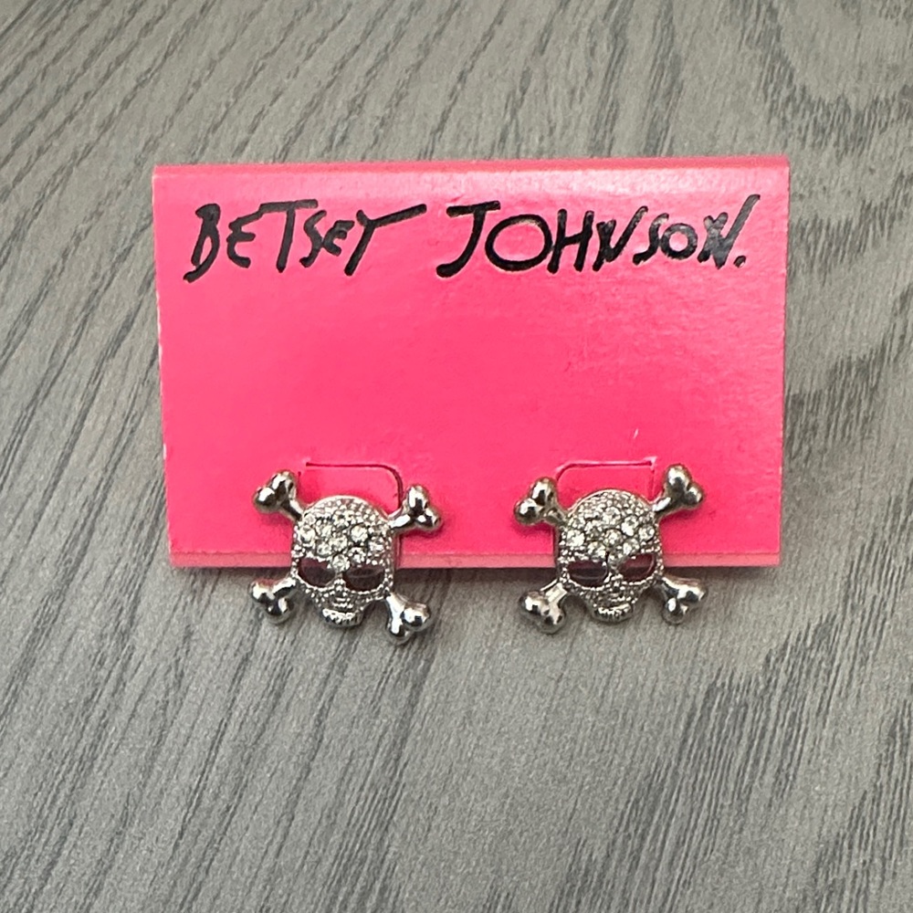 Betsey Johnson Sparkling Silver Skull Earrings